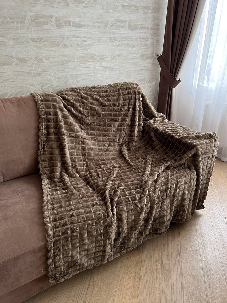 Плед на односпальную кровать 150х210 флисовый коричневый Ananasko P402  P402 фото | ANANASKO