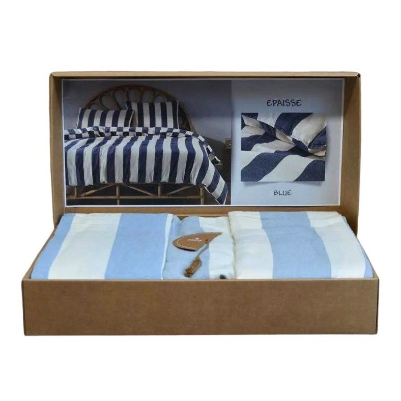 Комплект постельного белья двуспальный евро Вареный хлопок Ранфорс Epaisse Blue Turkiz VB11 145 г/м² VB11(e) фото | ANANASKO