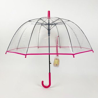 Детский прозрачный зонт трость от Max Comfort с розовой ручкой, 027-3
