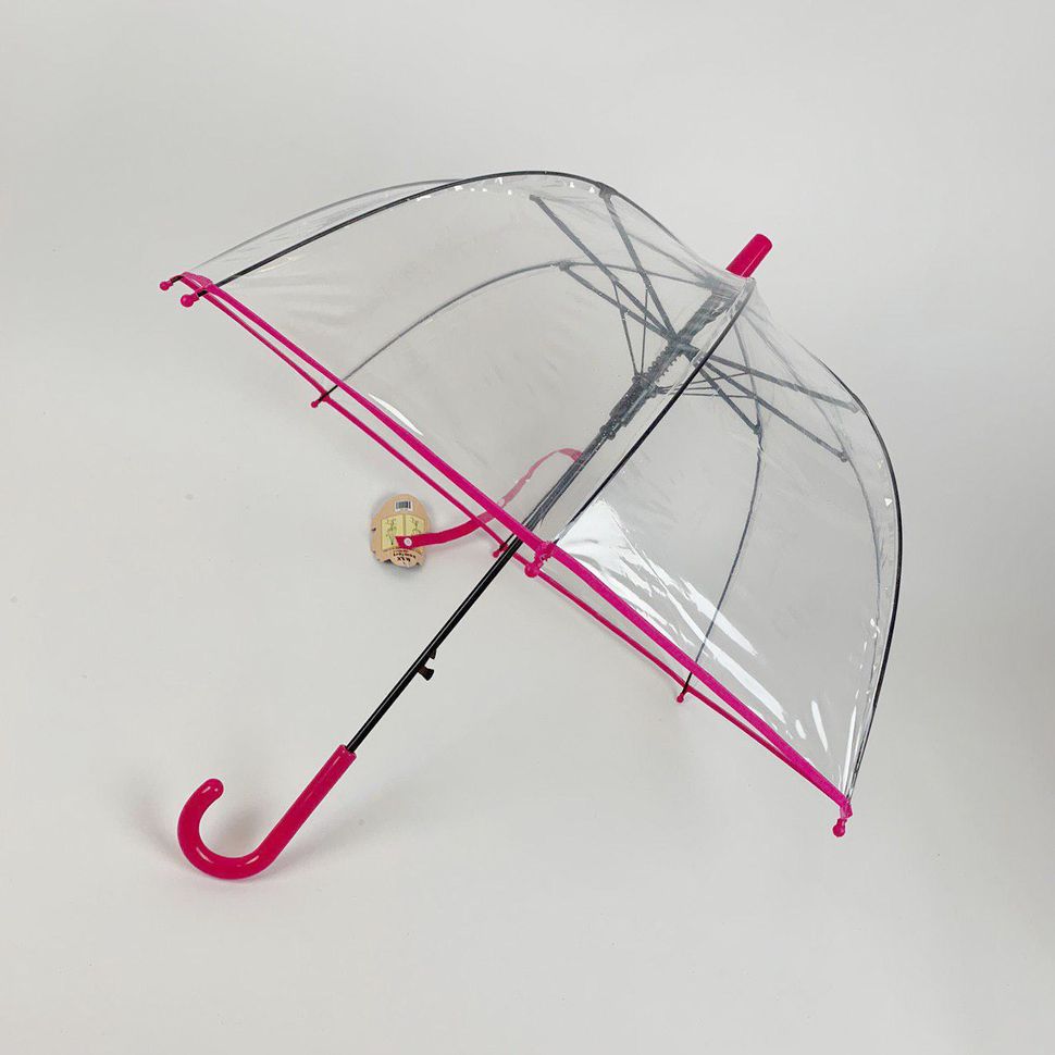 Детский прозрачный зонт трость от Max Comfort с розовой ручкой, 027-3  027-3 фото | ANANASKO