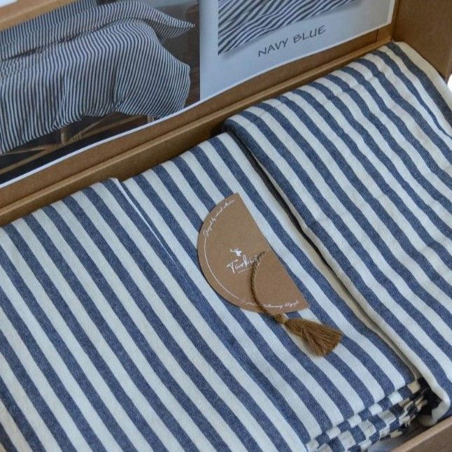 Комплект постельного белья двуспальный евро Вареный хлопок Ранфорс Kaine Navy Blue Turkiz VB13 145 г/м² VB13(e) фото | ANANASKO