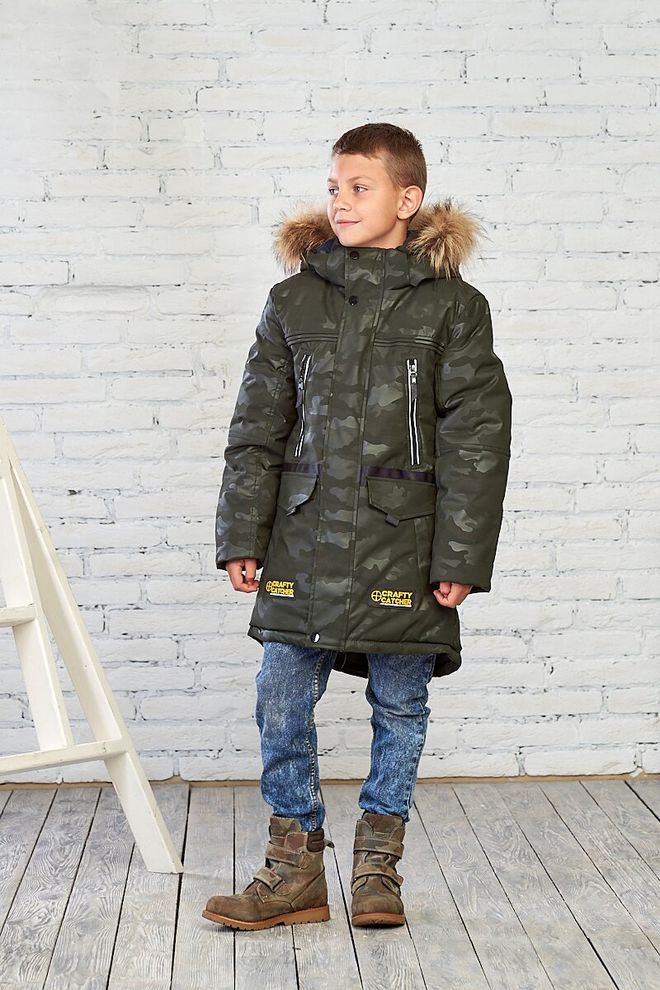 Зимняя камуфляжная куртка на мальчика 140  18882(Хаки камуфляж) фото | ANANASKO