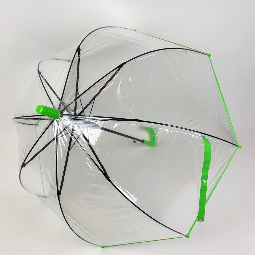 Детский прозрачный зонт трость от Max Comfort с салатовой ручкой, 027-4  027-4 фото | ANANASKO