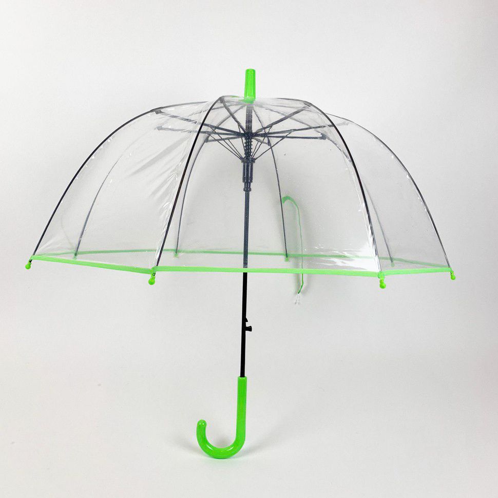 Детский прозрачный зонт трость от Max Comfort с салатовой ручкой, 027-4  027-4 фото | ANANASKO