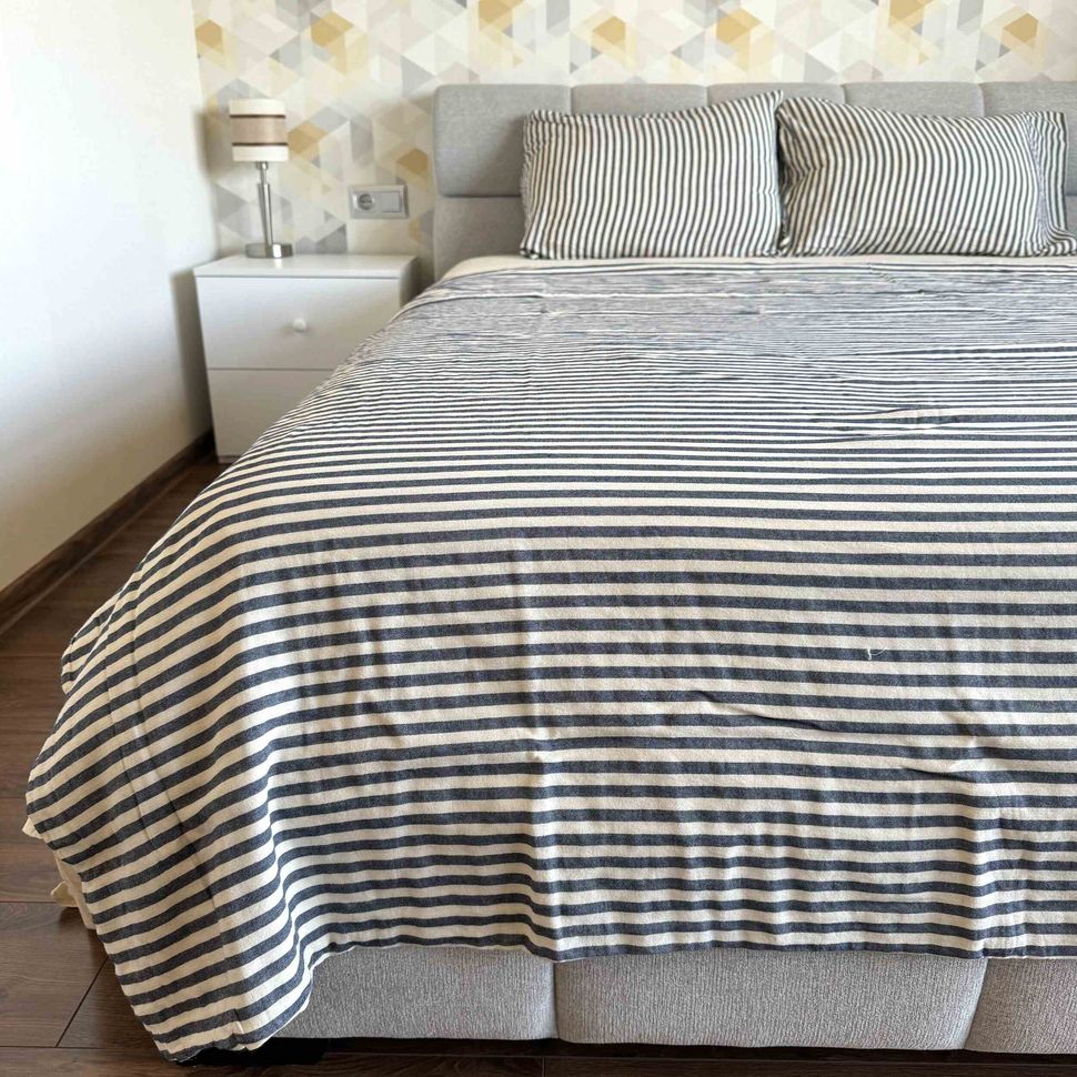 Комплект постельного белья двуспальный евро Вареный хлопок Ранфорс Kaine Navy Blue Turkiz VB13 145 г/м² VB13(e) фото | ANANASKO