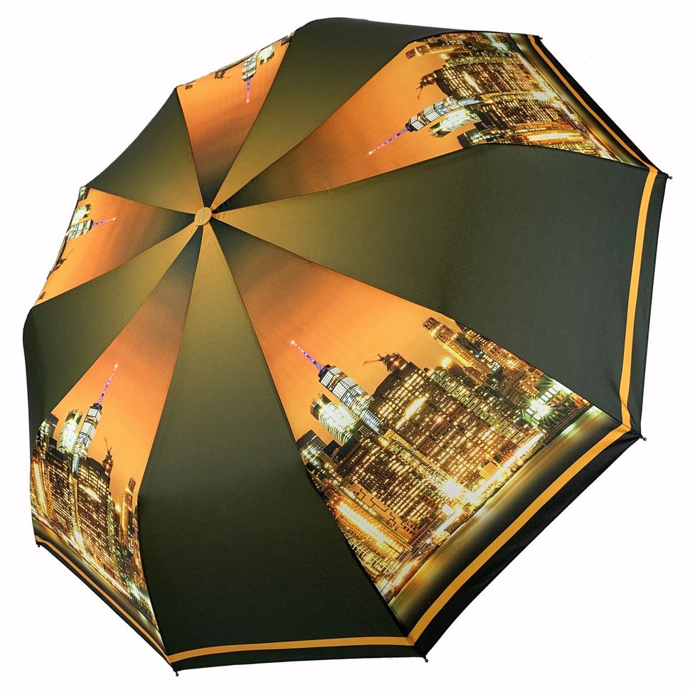 Жіноча парасоля-напівавтомат з принтом нічного міста від Flagman, коричневий, 509-4  509-4 фото | ANANASKO