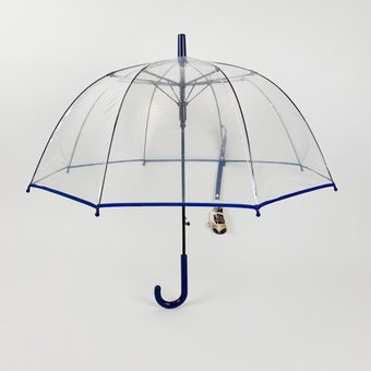 Детский прозрачный зонт трость от Max Comfort с синей ручкой, 027-6