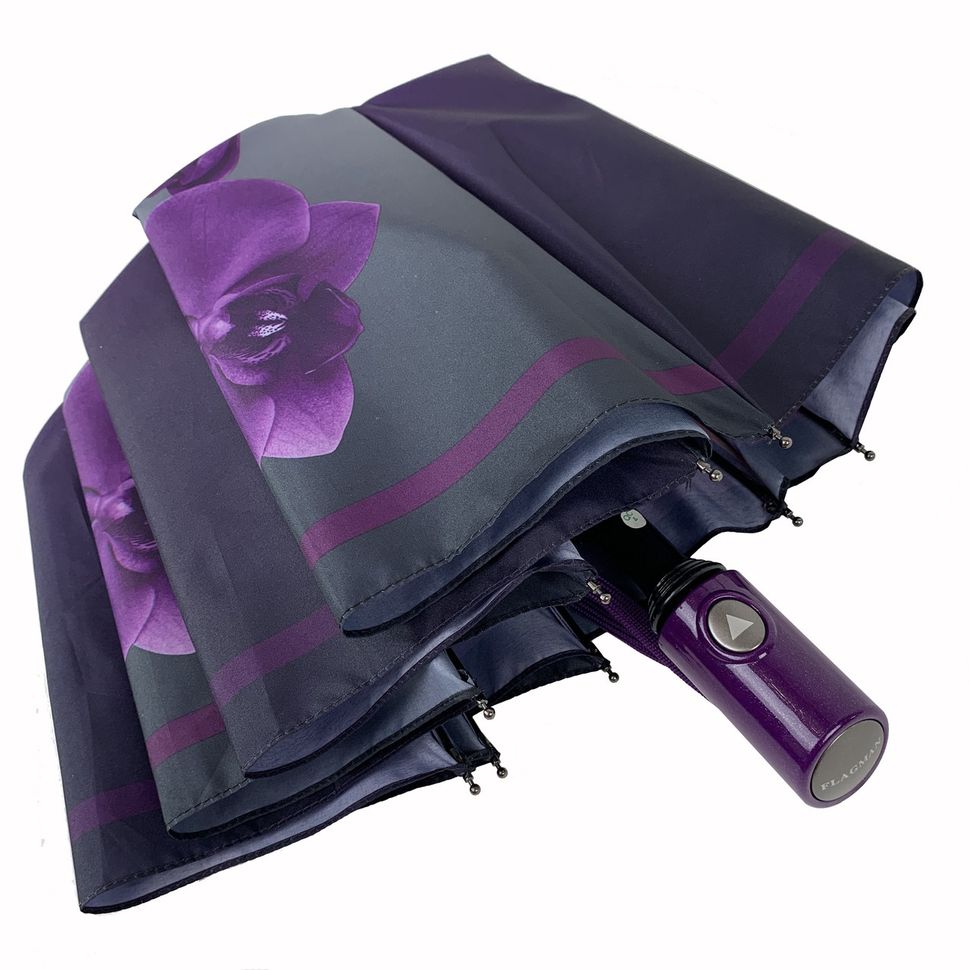 Жіноча парасоля-напівавтомат з принтом орхідей від Flagman, фіолетовий, 509-5  509-5 фото | ANANASKO