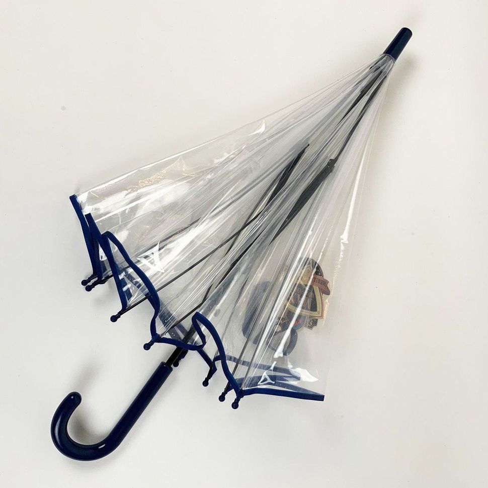 Детский прозрачный зонт трость от Max Comfort с синей ручкой, 027-6  027-6 фото | ANANASKO