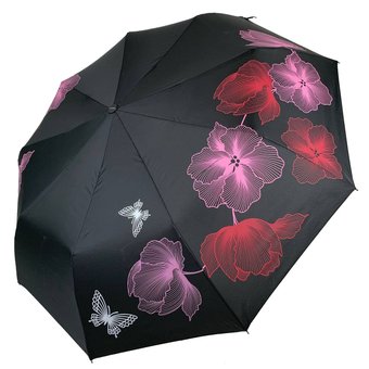Жіноча парасоля-автомат від Flagman з принтом квітів, чорний, fl512-2