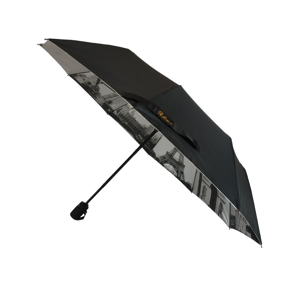 Женский зонтик полуавтомат Bellissimo с узором изнутри, черный,18315-1  18315-1 фото | ANANASKO