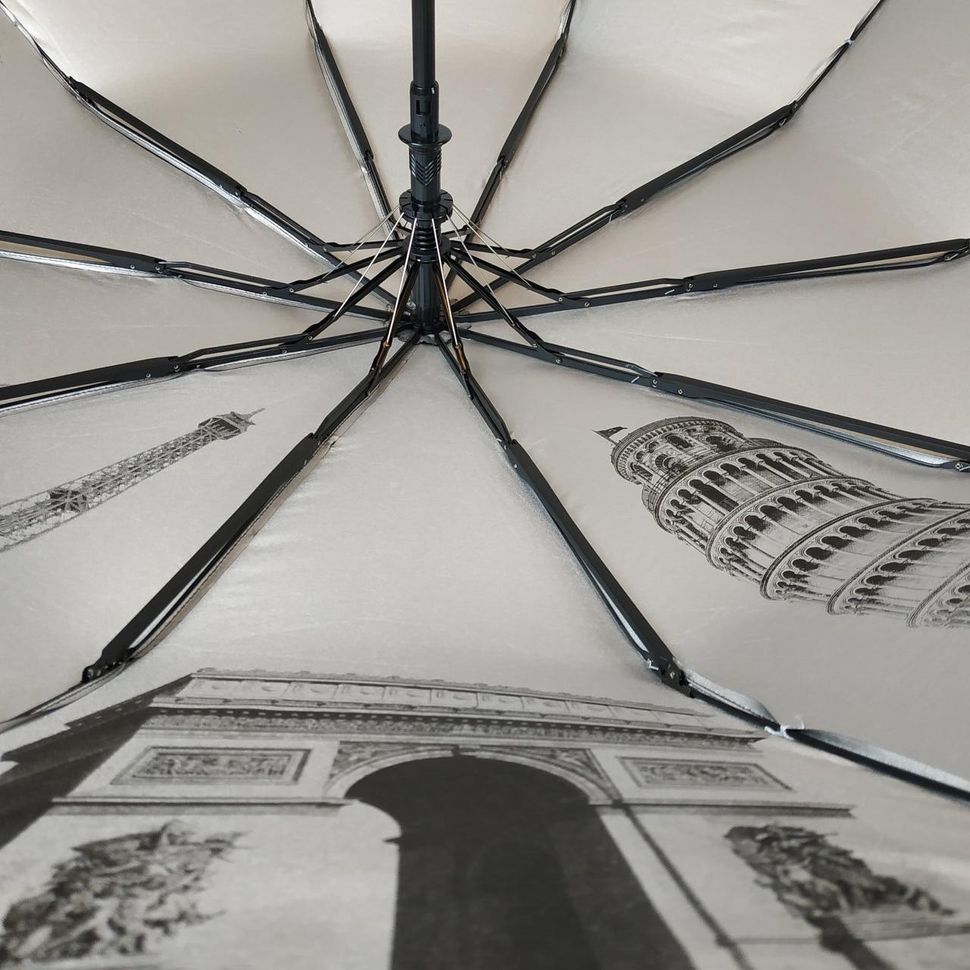 Жіноча парасоля напівавтомат Bellissimo з візерунком зсередини, чорний,18315-1  18315-1 фото | ANANASKO