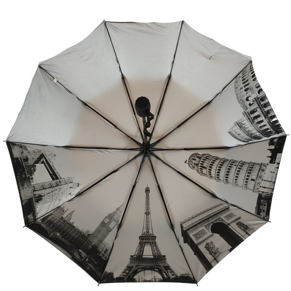 Жіноча парасоля напівавтомат Bellissimo з візерунком зсередини, чорний,18315-1  18315-1 фото | ANANASKO