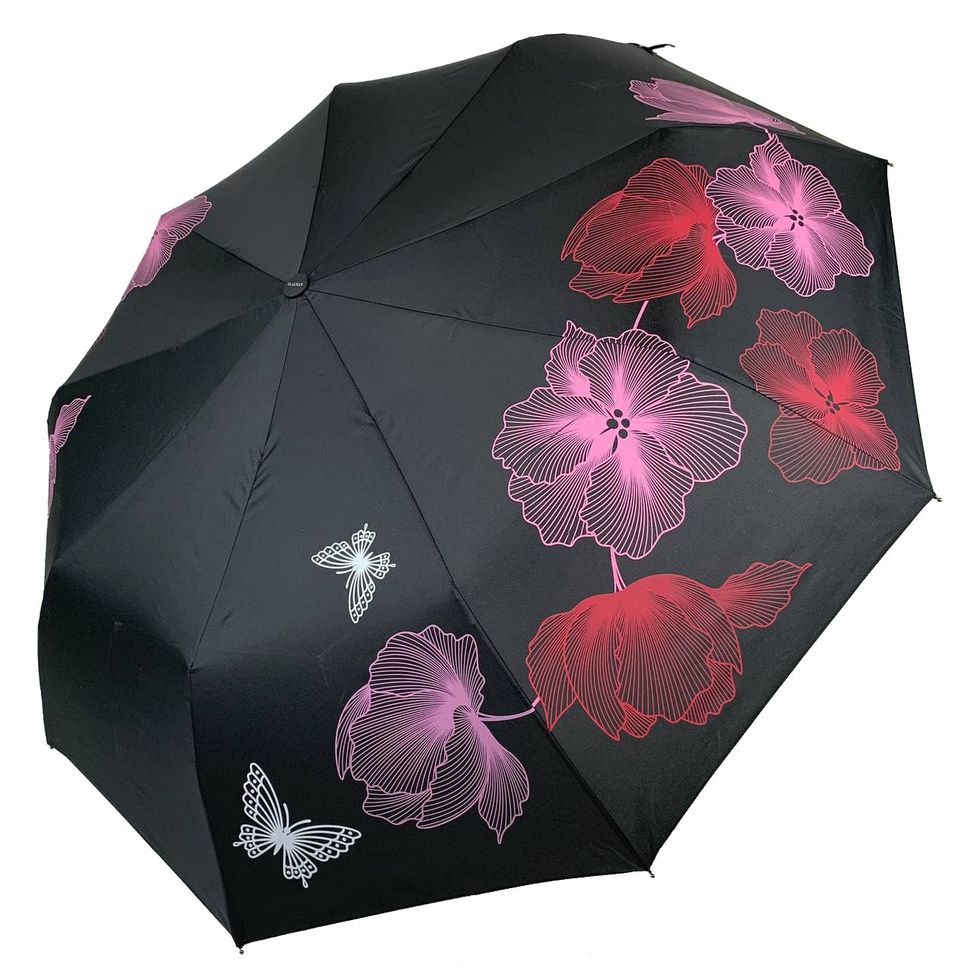 Жіноча парасоля-автомат від Flagman з принтом квітів, чорний, fl512-2  fl512-2 фото | ANANASKO
