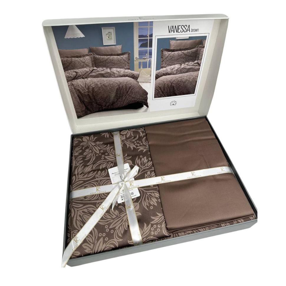 Комплект постельного белья двуспальный евро Сатин Vanessa Browr First Choise SC6  SC6(e) фото | ANANASKO