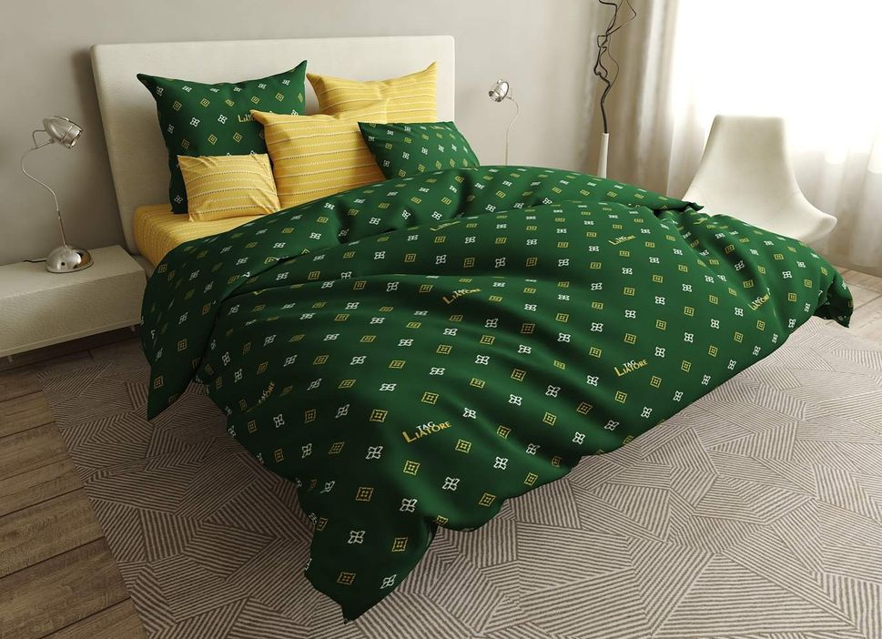 Комплект постельного белья семейный зеленого цвета Бязь Голд Ananasko 154522 140 ниток/см² 154522(s) фото | ANANASKO