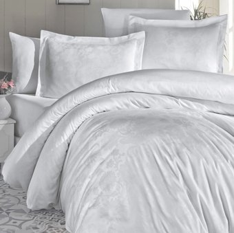 Комплект постельного белья двуспальный евро Сатин-жаккард Herra White First Choice SG3 180 ниток/м² SG3(e) фото | ANANASKO