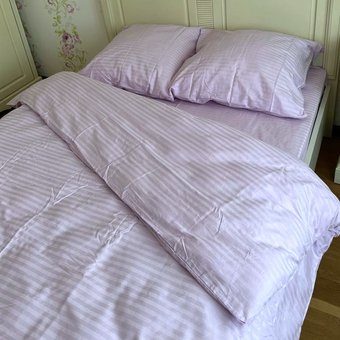 Комплект постельного белья двуспальный евро на резинке Страйп сатин лиловый Ananasko 553405  553405(e) фото | ANANASKO