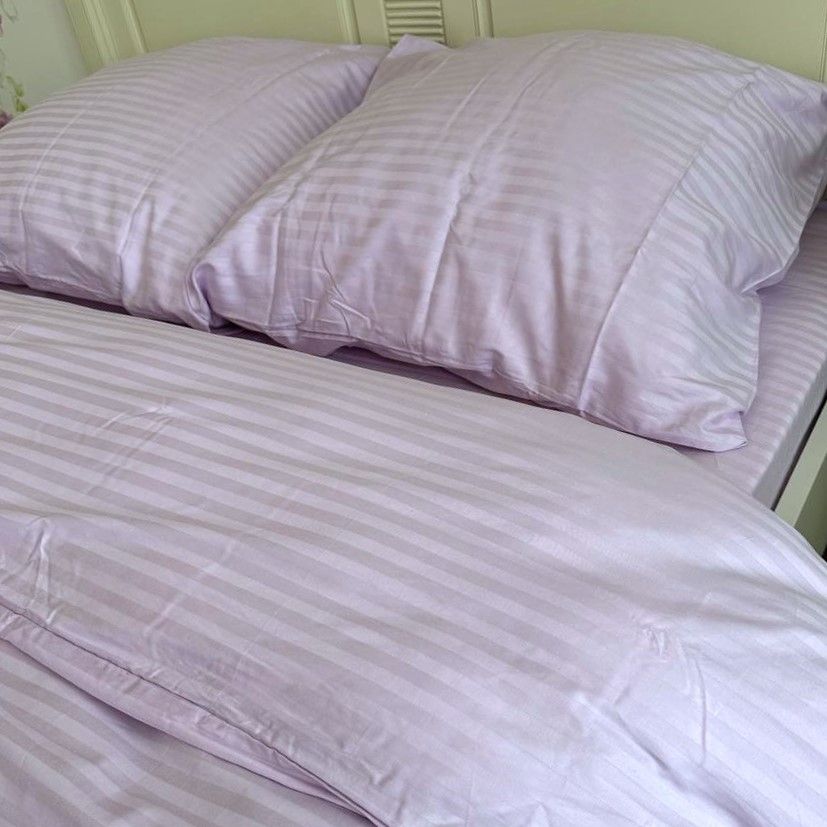 Комплект постельного белья двуспальный на резинке Страйп сатин лиловый Ananasko 553405  553405(2,0) фото | ANANASKO