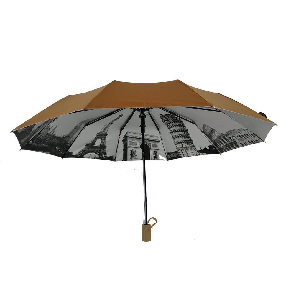 Женский зонтик полуавтомат Bellissimo с узором изнутри и тефлоновой пропиткой, бежевый, 18315-7  18315-7 фото | ANANASKO