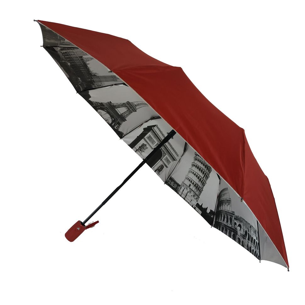 Женский зонтик полуавтомат Bellissimo с узором изнутри и тефлоновой пропиткой, вишневый,18315-9  18315-9 фото | ANANASKO