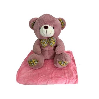Детский плед 150х120 см с игрушкой Медвежонок фиолетовый Ananasko P331  P331 фото | ANANASKO