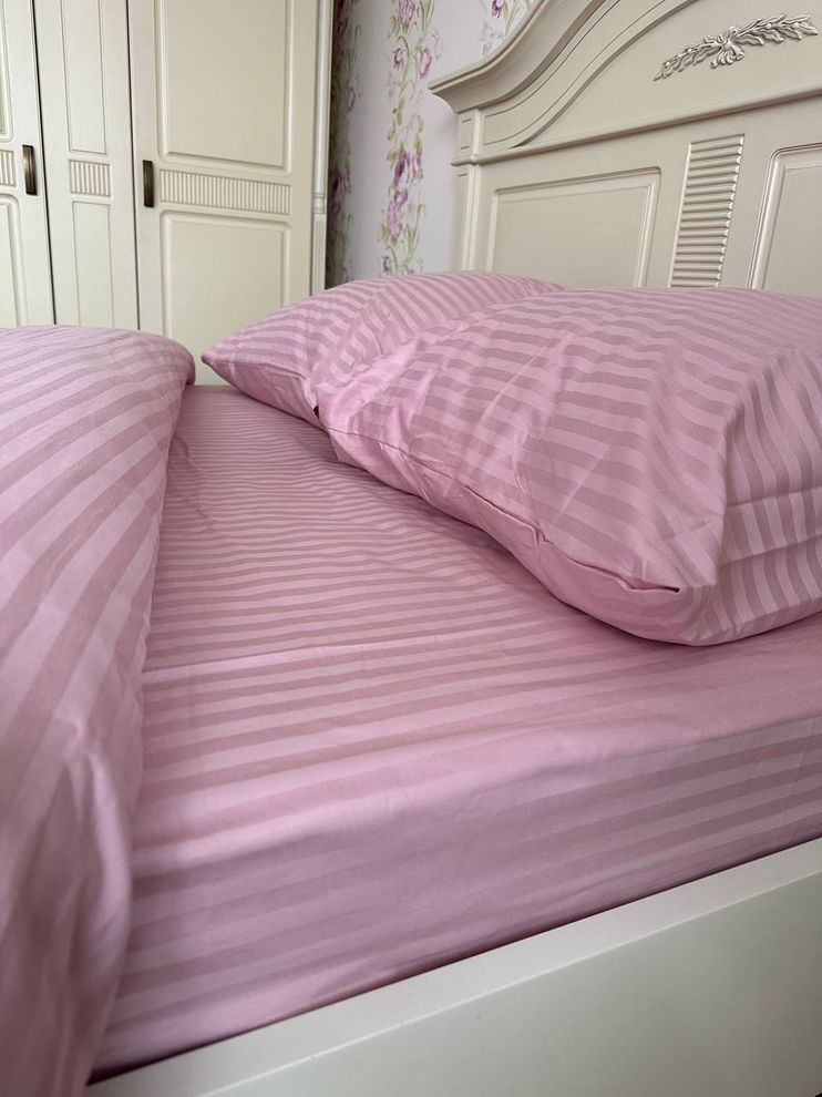 Комплект постельного белья семейный Страйп сатин Розовый Ananasko 541611  541611(s) фото | ANANASKO