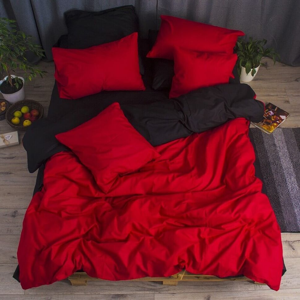 Комплект постельного белья полуторный красного цвета Бязь Голд Ananasko 154063 140 ниток/см² 154063 (1,5) фото | ANANASKO
