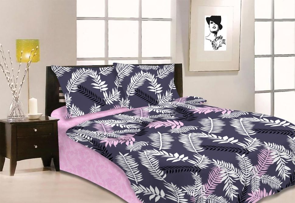 Комплект постельного белья двуспальный евро фиолетового цвета Бязь Голд Ananasko 1542 140 ниток/см² 1542(e) фото | ANANASKO