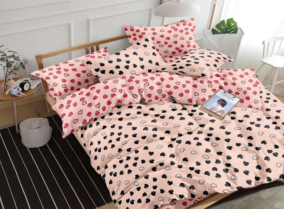 Комплект постельного белья двуспальный розового цвета Сатин Ananasko 1084