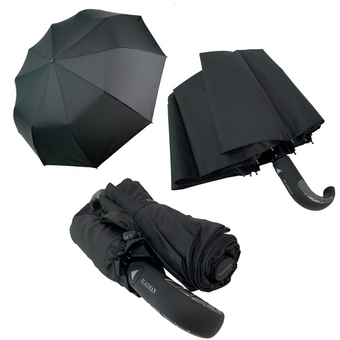 Мужской складной зонт-полуавтомат с ручкой полукрюк, черный, 524-1