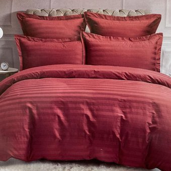 Комплект постельного белья двуспальный на резинке Страйп сатин бордо Ananasko 551840  551840(2,0) фото | ANANASKO