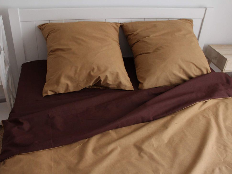 Комплект постельного белья двуспальный евро коричневого цвета Бязь Голд Ananasko 151614 140 ниток/см² 151614(e) фото | ANANASKO