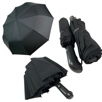 Мужской складной зонт-полуавтомат с прямой ручкой, черный, 526-1