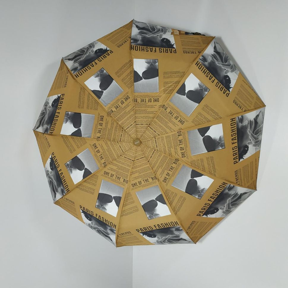 Женский зонт с интересным принтом газетных статей, полуавтомат от фирмы "Max", коричневый, 3050-5  3050-5 фото | ANANASKO