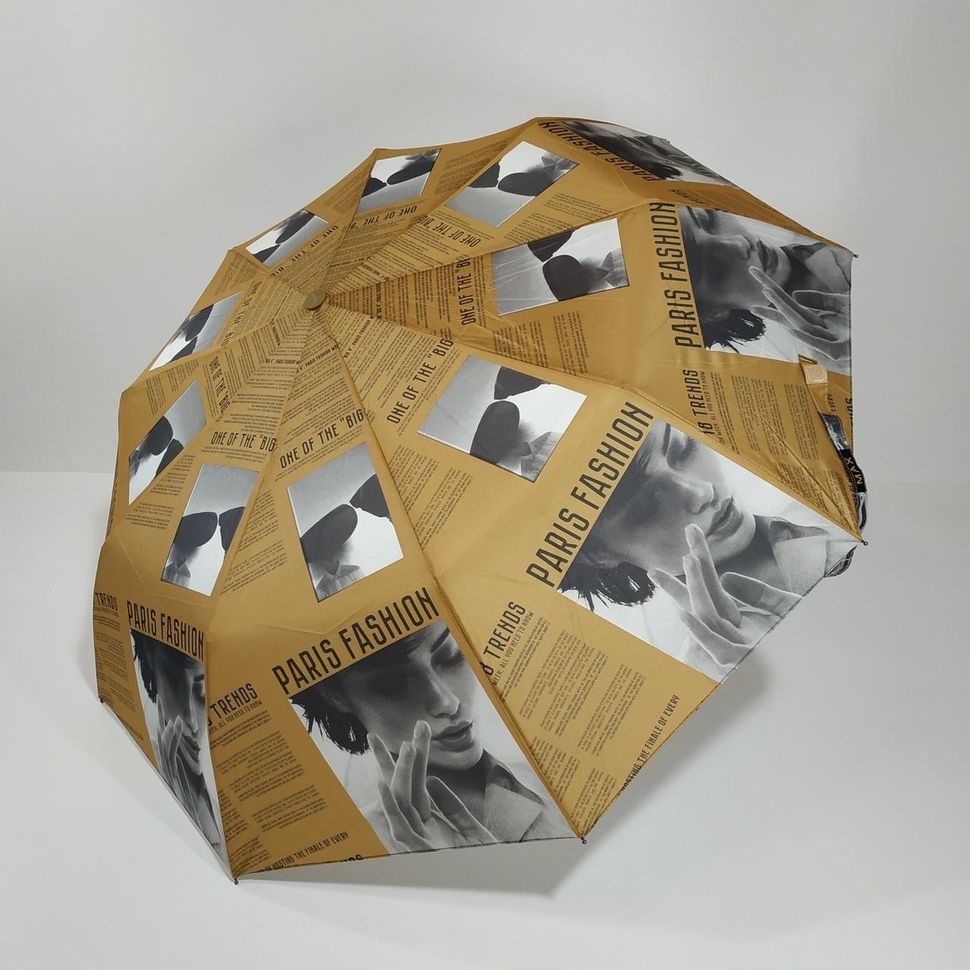 Жіноча парасоля з цікавим принтом газетних статей, напівавтомат від фірми "Max", коричневий, 3050-5  3050-5 фото | ANANASKO