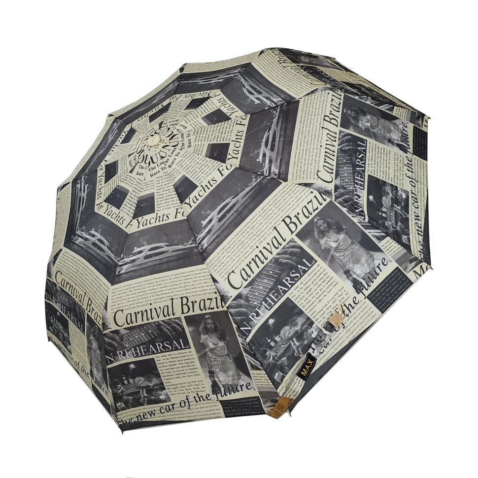 Женский зонт с принтом газетных статей, полуавтомат от "Max", черно-бежевый, 3050-1  3050-1 фото | ANANASKO