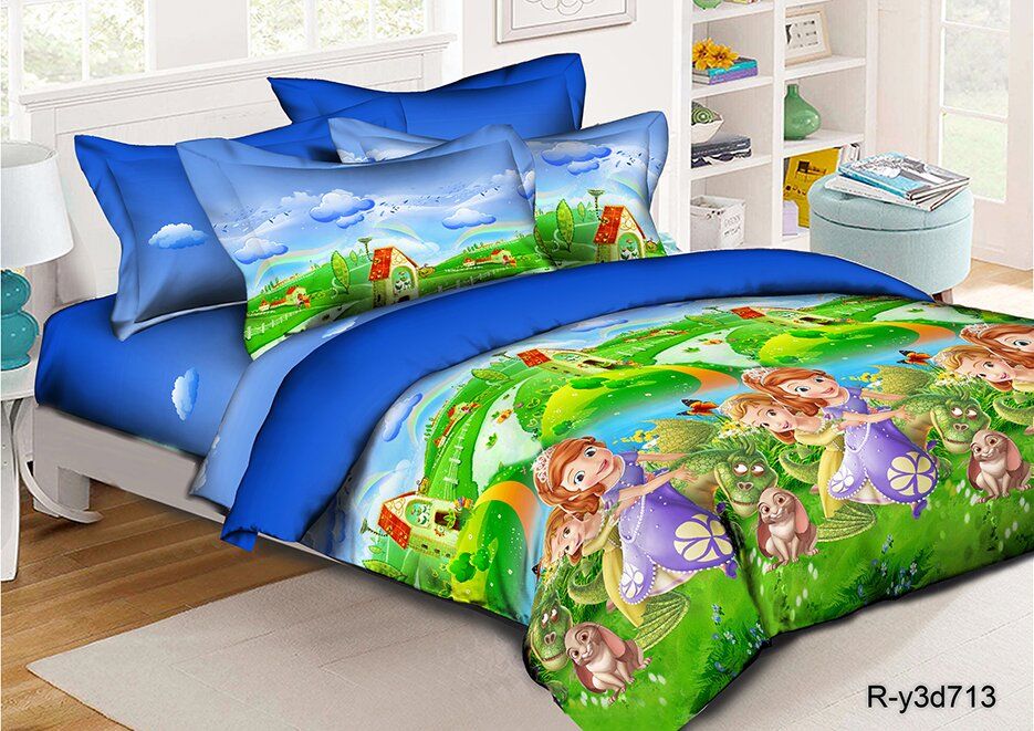Детское постельное белье полуторное синего цвета Ранфорс Ananasko 17713 165 ниток/см² 17713(1,5) фото | ANANASKO