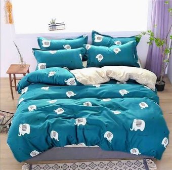 Комплект постельного белья двуспальный евро синего цвета Бязь Голд Ananasko 888