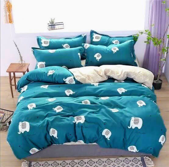 Комплект постельного белья двуспальный евро синего цвета Бязь Голд Ananasko 888 140 ниток/см² 888(e) фото | ANANASKO
