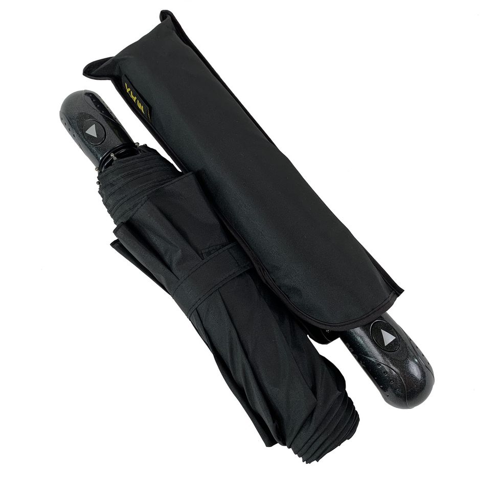 Мужской складной зонт-полуавтомат с прямой ручкой, черный, 2010-1  2010-1 фото | ANANASKO