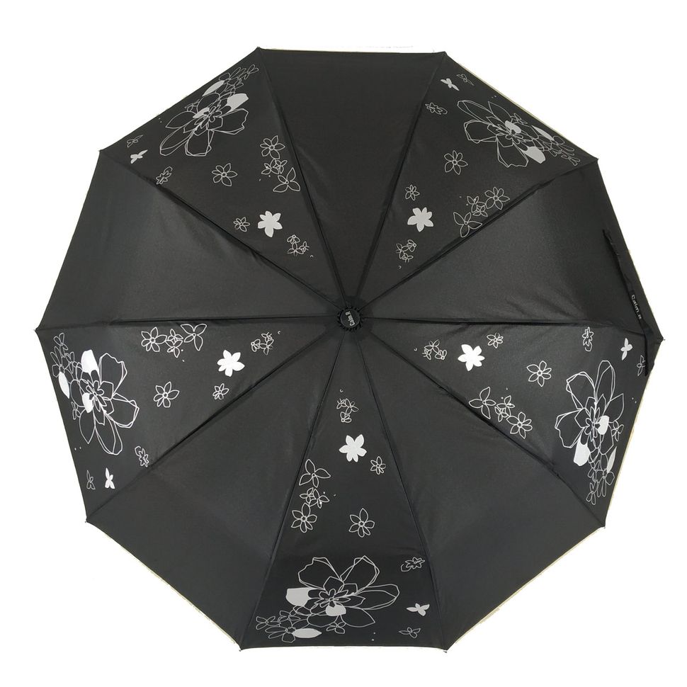 Женский зонт полуавтомат на 10 спиц, с изображением цветов, черный, 114-3  114-3 фото | ANANASKO