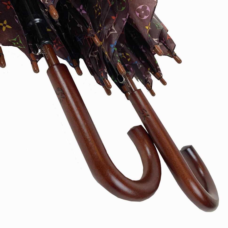 Женский зонт-трость c деревянной ручкой, коричневый, 107-1  107-1 фото | ANANASKO