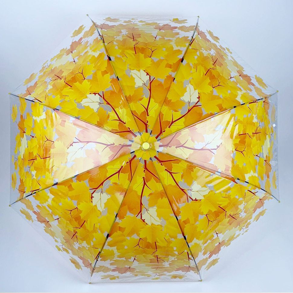 Прозрачный зонт-трость c кленовыми листьями, Fabia, желтый, 306К-4  306К-4 фото | ANANASKO