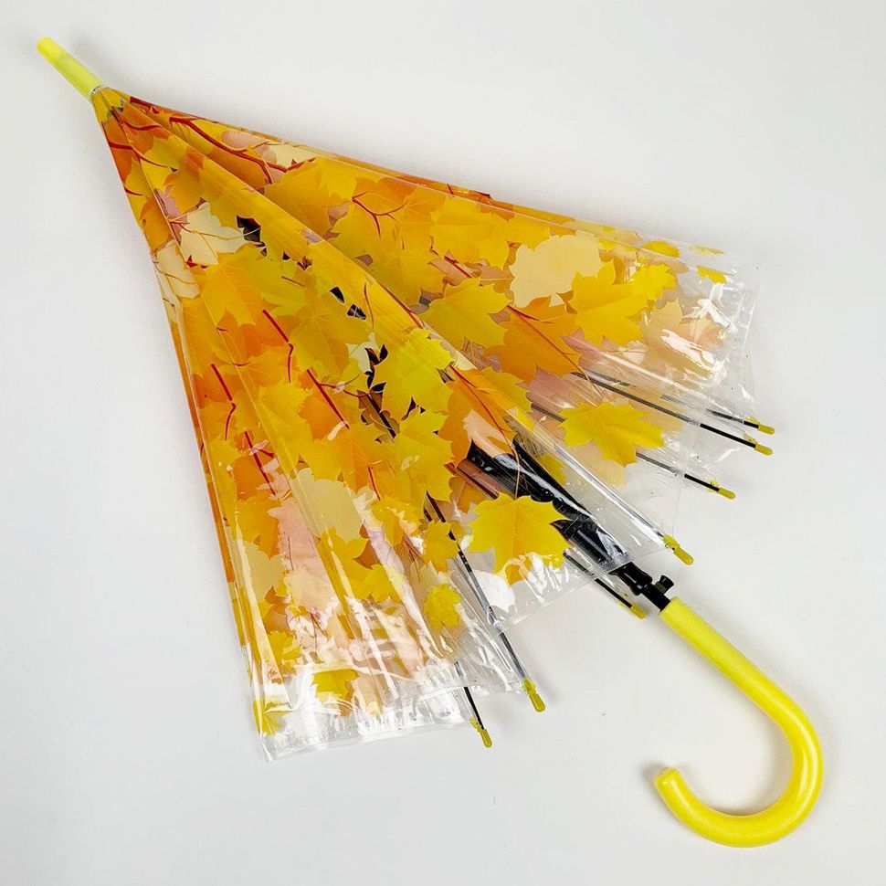 Прозрачный зонт-трость c кленовыми листьями, Fabia, желтый, 306К-4  306К-4 фото | ANANASKO