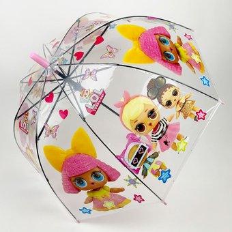 Детский зонт-трость, полуавтомат "LOL / ЛОЛ" от Paolo Rosi, с розовой ручкой, 075-1