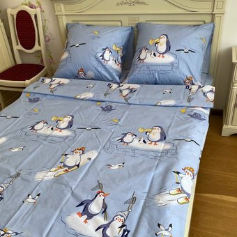 Детское постельное белье полуторное Пингвины Бязь Голд Ananasko 1513169  1513169(1,5) фото | ANANASKO