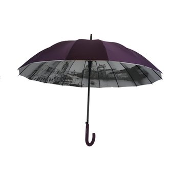 Женский зонт-трость с городами на серебристом напылении под куполом от Calm Rain, фиолетовый, 1011-5