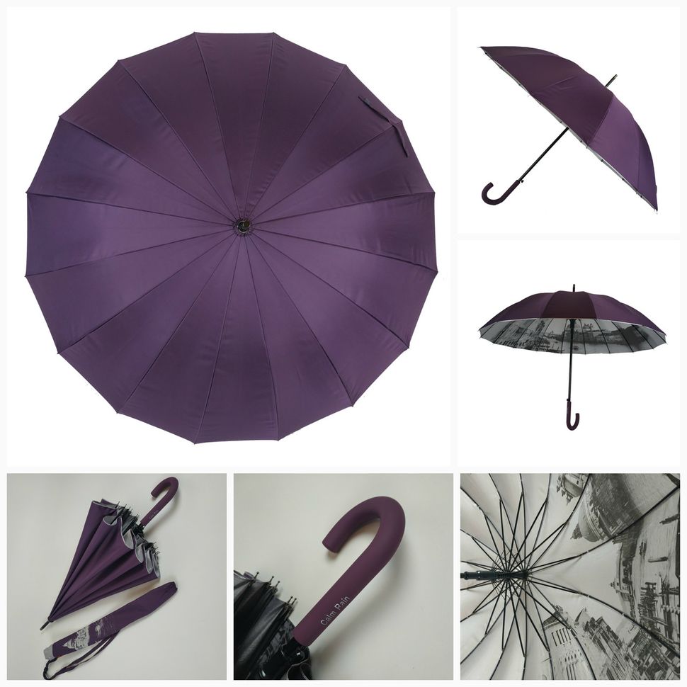 Женский зонт-трость с городами на серебристом напылении под куполом от Calm Rain, фиолетовый, 1011-5  1011-5 фото | ANANASKO
