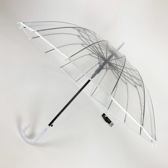 Прозрачный зонт-трость, полуавтомат с белой ручкой и каймой по краю купола от "MAX", 1015-1 за 431 грн